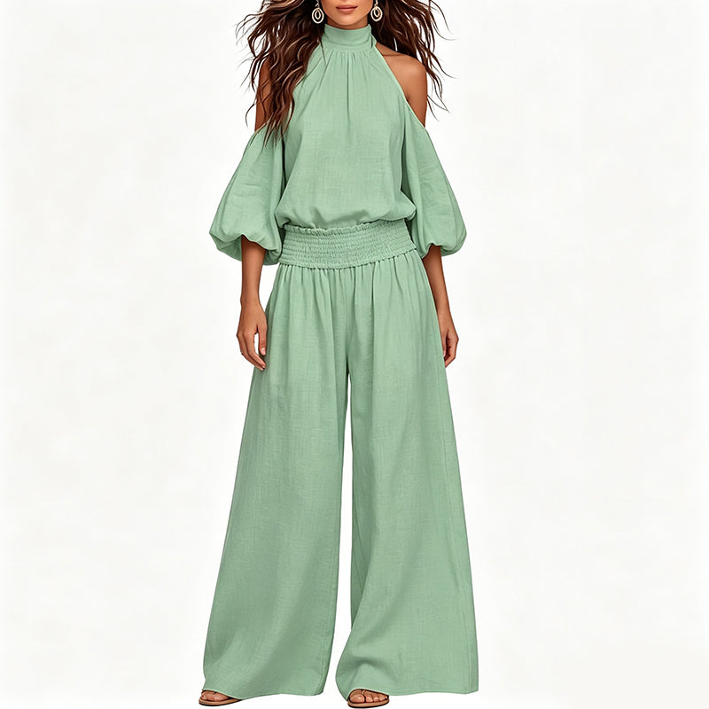 đž NĆi vĂĄllkivĂĄgĂĄsos, nyakba akaszthatĂł felsĆ Ă©s szĂ©les szĂĄrĂș nadrĂĄg szett â Boho elegancia & lenvĂĄszon-szerƱ lĂ©gĂĄteresztĆ kĂ©pessĂ©g âš