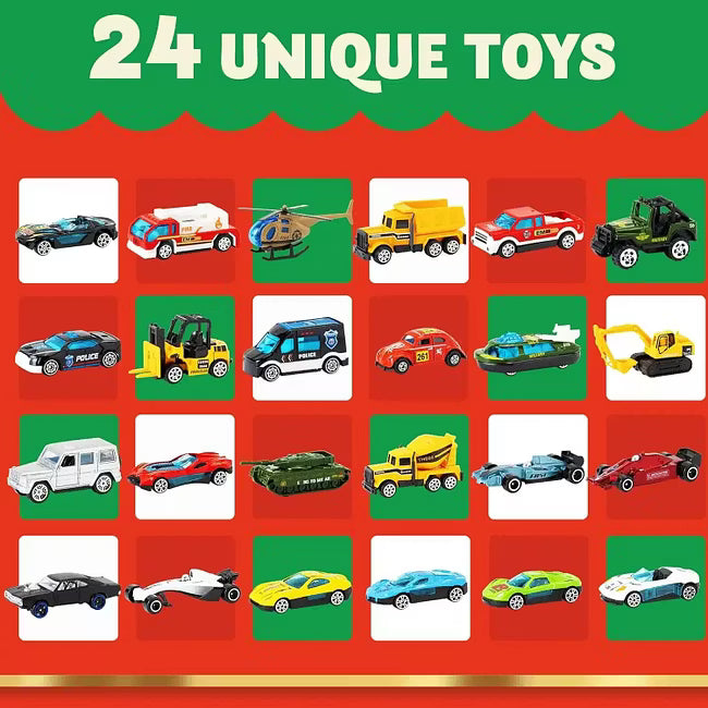 🔥Utolsó nap 50% KEDVEZMÉNY - 🚗🎁2026 Karácsonyi Adventi Naptár | ✨24 Napos Visszaszámláló Naptár Öntött Autók Készlet