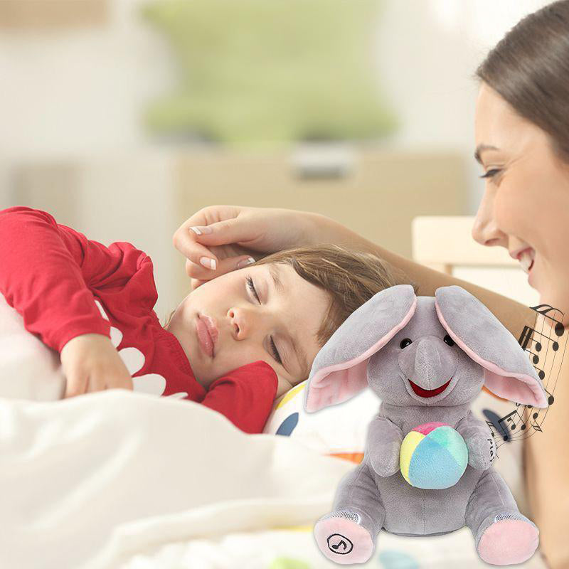 🎁🐘 Egy aranyos plüss elefánt játék bújócska játékhoz