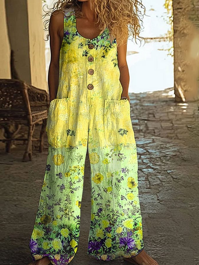 Női lezser vintage virágmintás patchwork overál