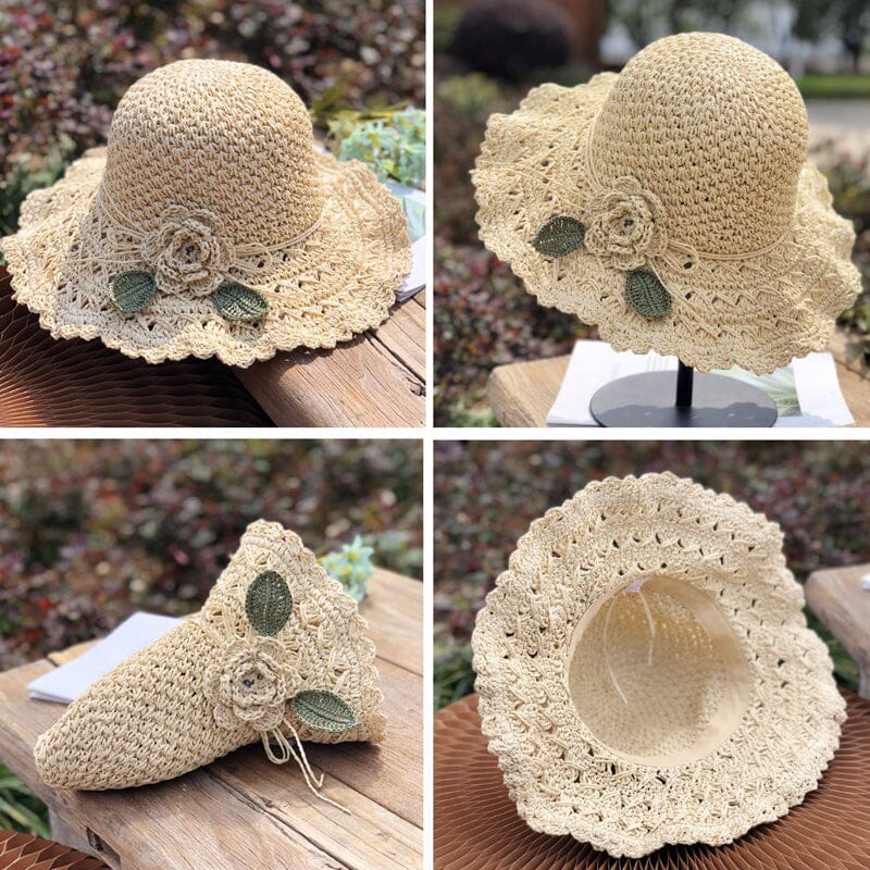 👒 Elegáns, kézzel kötött szalmakalap fodros részletekkel
