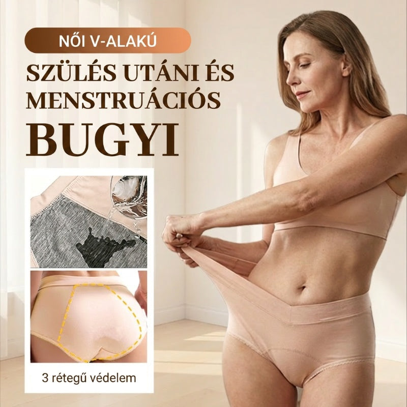 【✨ 1 + 3 ingyenes - 4 db】Nagy méretű, V-kivágású, magas derekú higiéniai bugyi | Elöl és hátul is szivárgásgátló