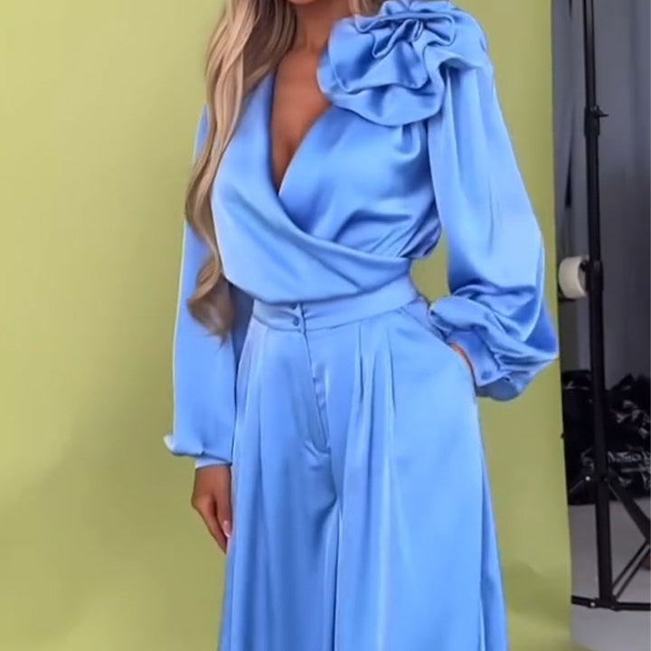 Luxus szett szatén inggel és bő nadrággal