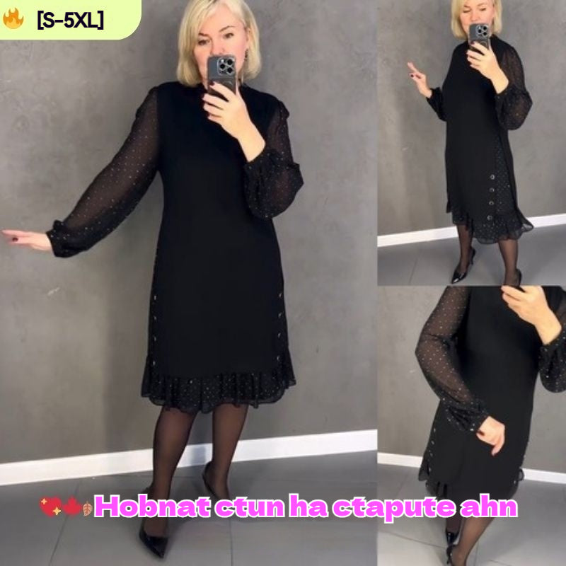 🔥👗[S~5XL]Új divatos, bő, fodros ruha, egyszínű, hosszú ujjú