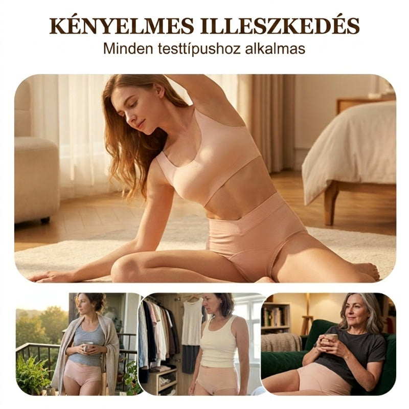 【✨ 1 + 3 ingyenes - 4 db】Nagy méretű, V-kivágású, magas derekú higiéniai bugyi | Elöl és hátul is szivárgásgátló