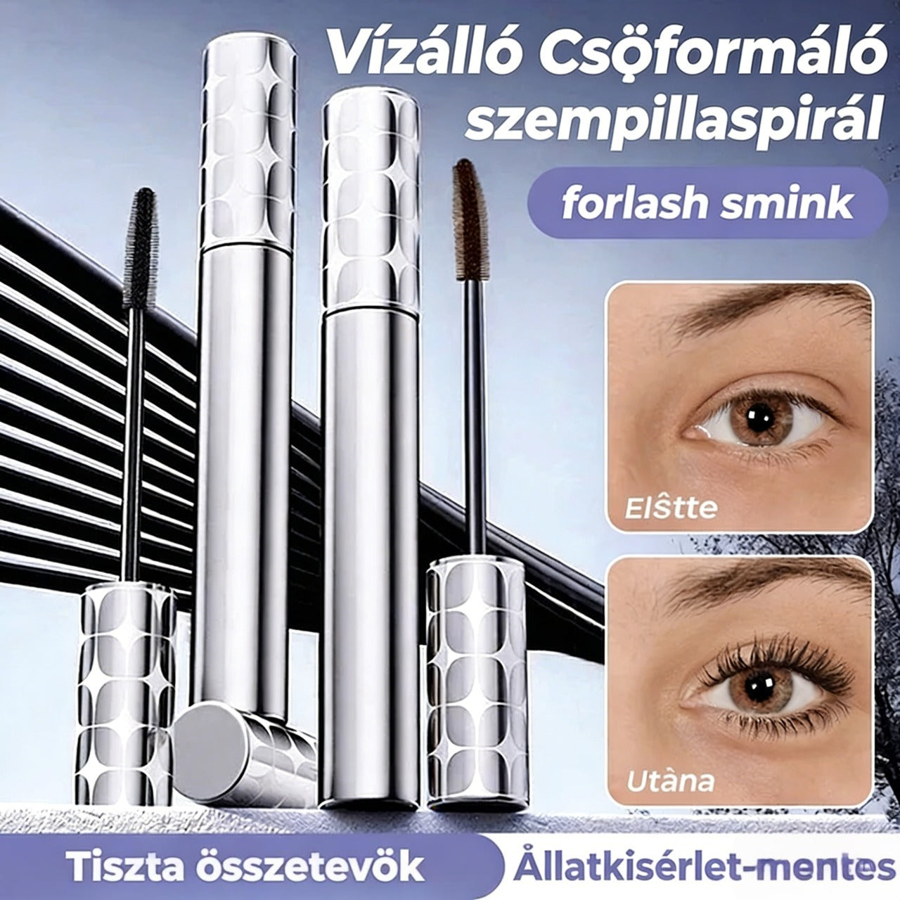 🎁 1+1 ingyenes💖 Vízálló szempillaspirál, amely nem maszatolódik, hosszú és ívelt szempillákért