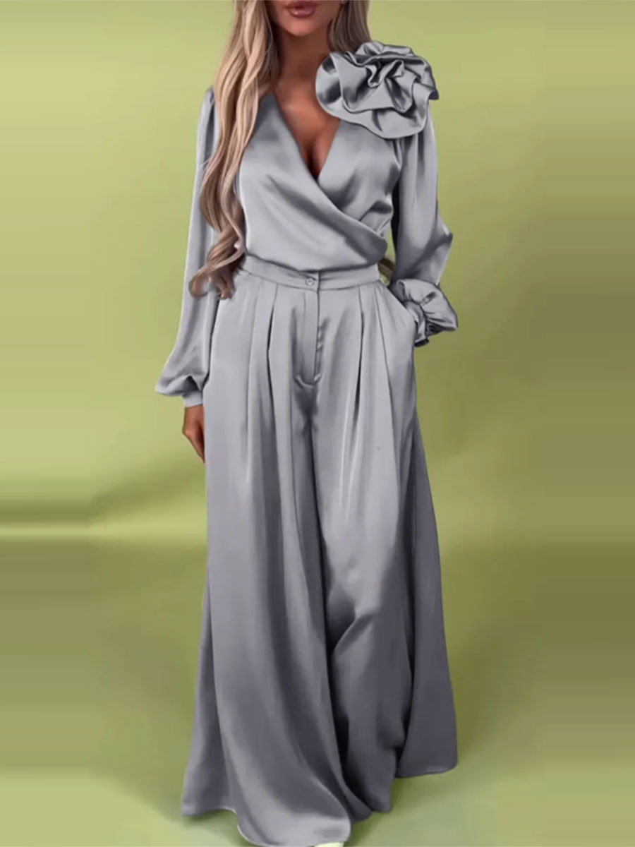 Luxus szett szatén inggel és bő nadrággal