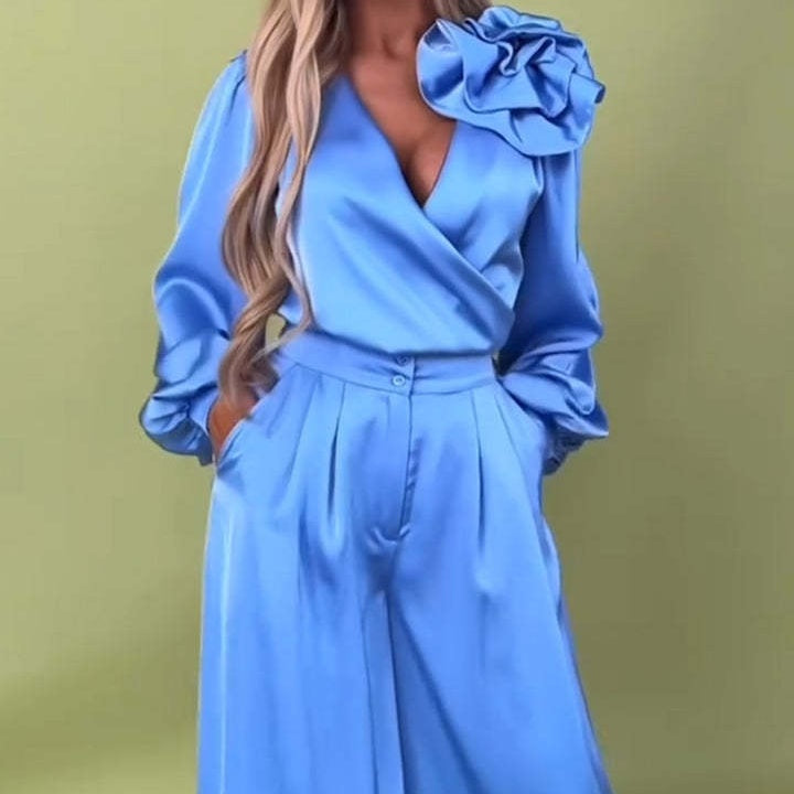 Luxus szett szatén inggel és bő nadrággal