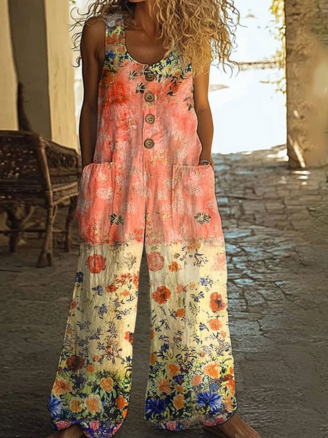Női lezser vintage virágmintás patchwork overál