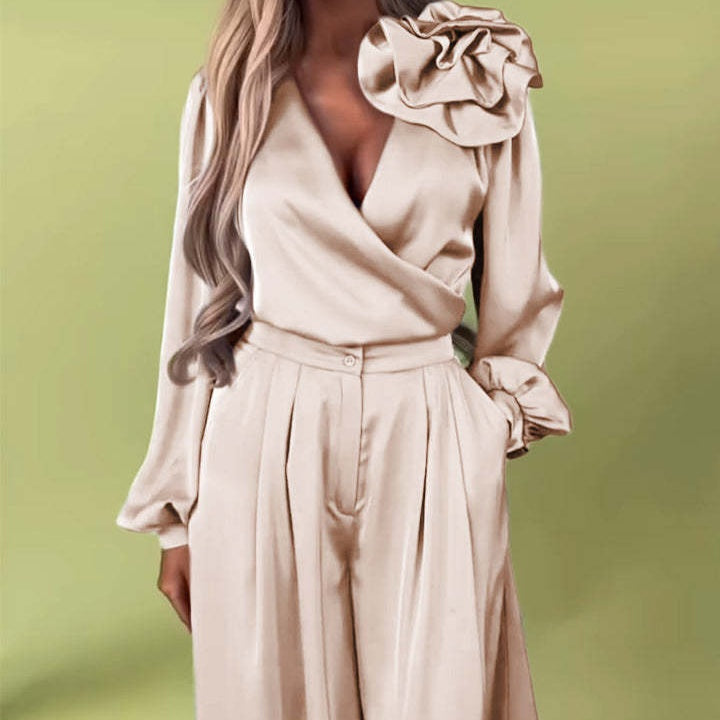 Luxus szett szatén inggel és bő nadrággal