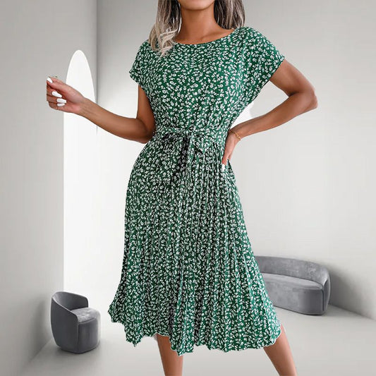 🎁2025-ös nyári kiárusítás🎁 Virágos, rövid ujjú, hajtogatott női ruha👗 (6 színben, zsebekkel)