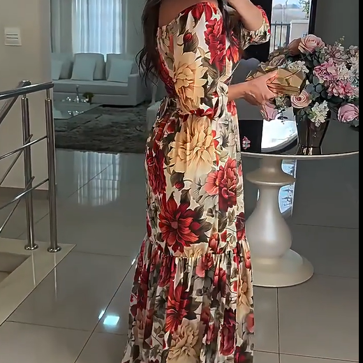 💃Riszírozott V-nyakú, virágos női ruhák