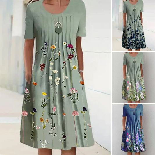 【S-3XL】👗Virágos ruha kerek nyakkivágással