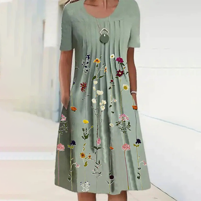 【S-3XL】👗Virágos ruha kerek nyakkivágással