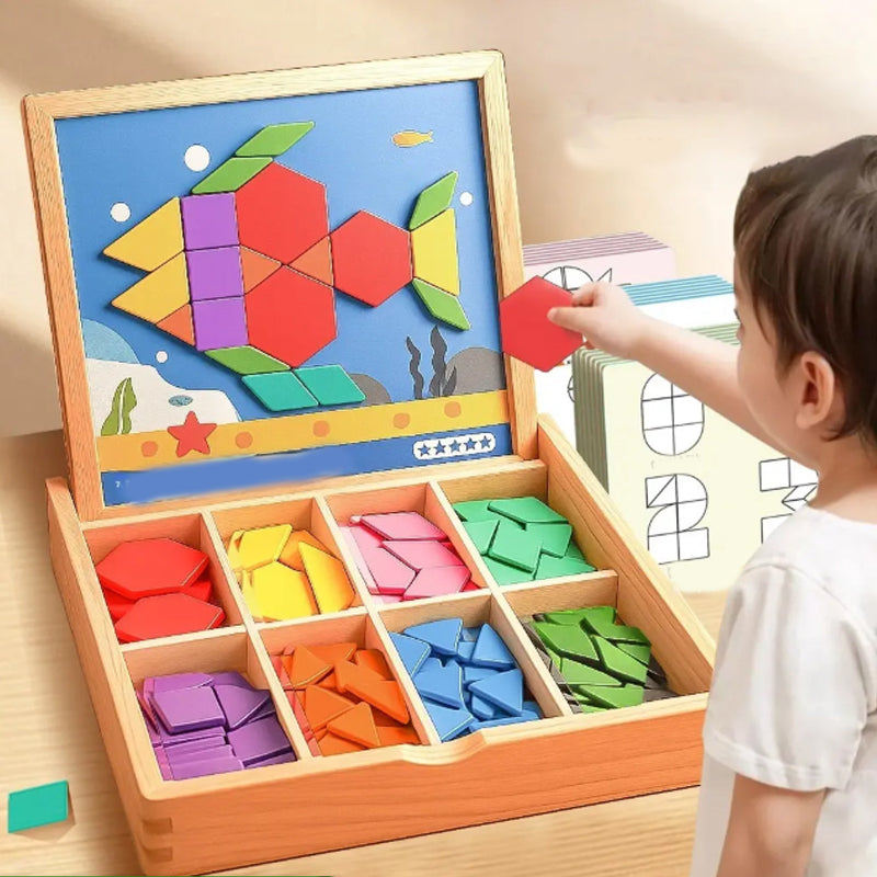🎁 A tökéletes ajándék! Mágneses fa puzzle készlet mágneses mintákkal 🧠🧩