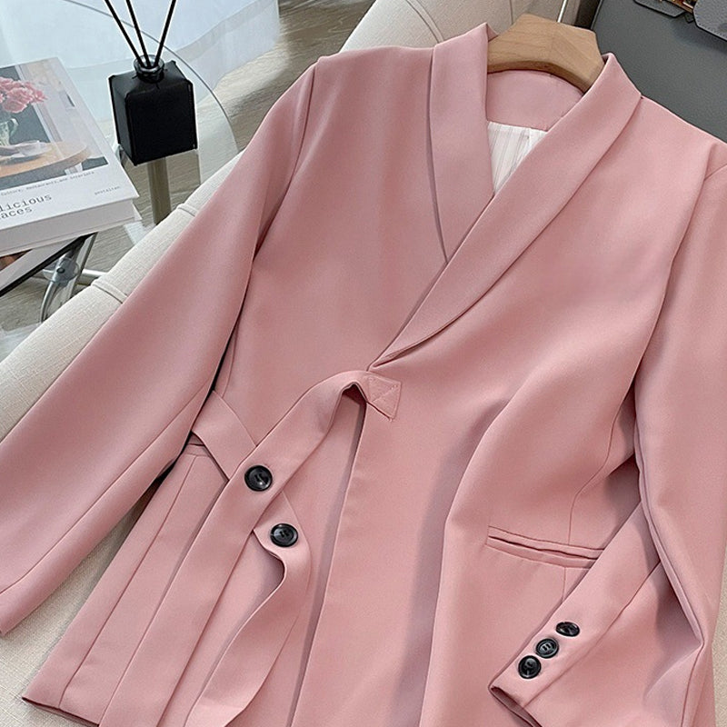 Kétrészes női szett - elöl megkötős kabát és bő szárú nadrág