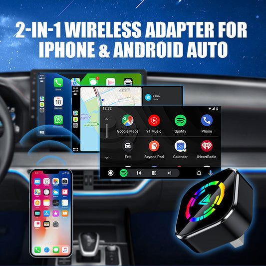 2 az 1-ben vezeték nélküli adapter iPhone és Android Auto eszközökhöz